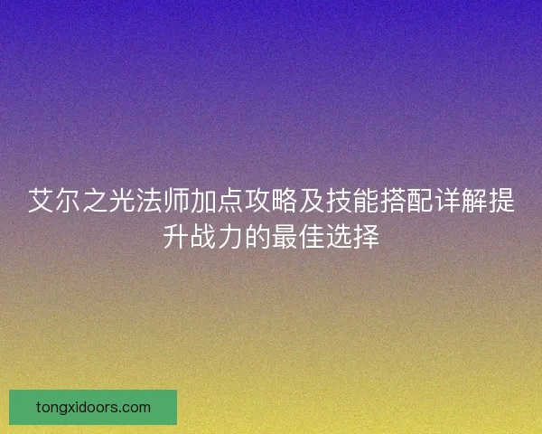 艾尔之光法师加点攻略及技能搭配详解提升战力的最佳选择