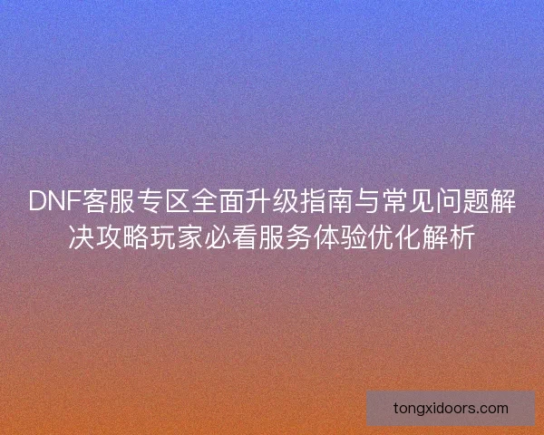 DNF客服专区全面升级指南与常见问题解决攻略玩家必看服务体验优化解析